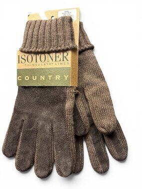 Isotoner Country Thinsulate Lined Brown Herringbone Men’s Gloves One Size NWT